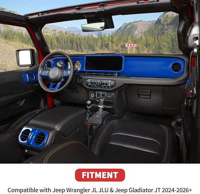 21PCS Full Set Interior Trim Kit for 2024-2026+ Jeep Wrangler JL JLU & Jeep Gladiator JT, Dashboard Side Outlet Door Handle Bowl Headlight Switch Roof Reading Light Cover (Blue)
