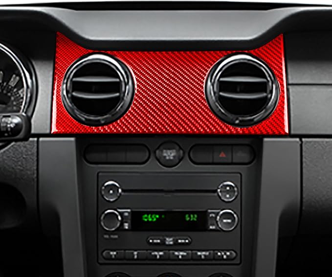 Red Real Carbon Fiber Trim for Ford Mustang Accessories | for GT Shelby 2005 2006 2007 2008 2009 Central Consoles Air Vent Wind Outlet Interior Thick Overlay Decal