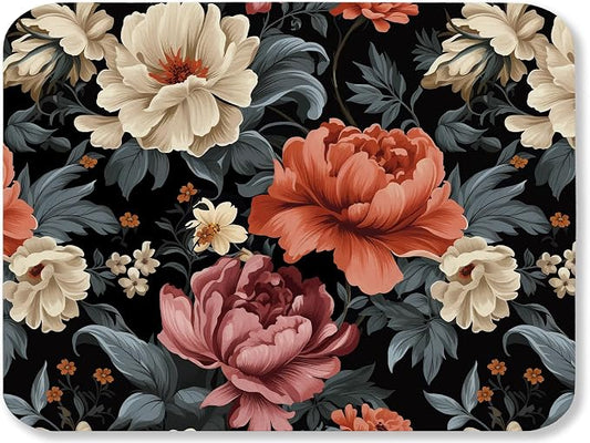 Floral Dish Drying Mat for Kitchen Counter Sink, Vintage Flower Absorbent Microfiber Pad, Reversible Washable Countertop Mat for Home Decor