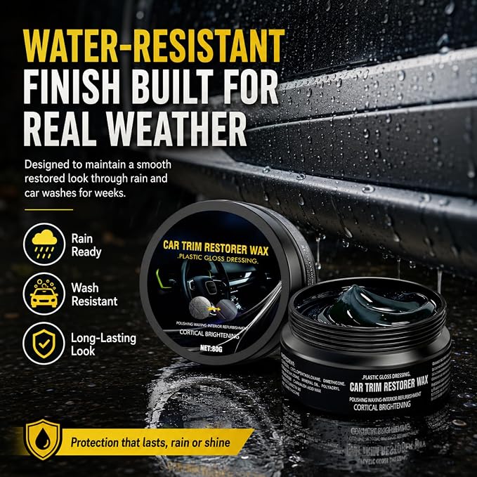 Plastic Restorer for Cars, Black Restoration for Interior & Exterior, 80g | Restore faded black plastic, trim, rubber, vinyl and dashboard with UV protection, ceramic coating and water-resistant care