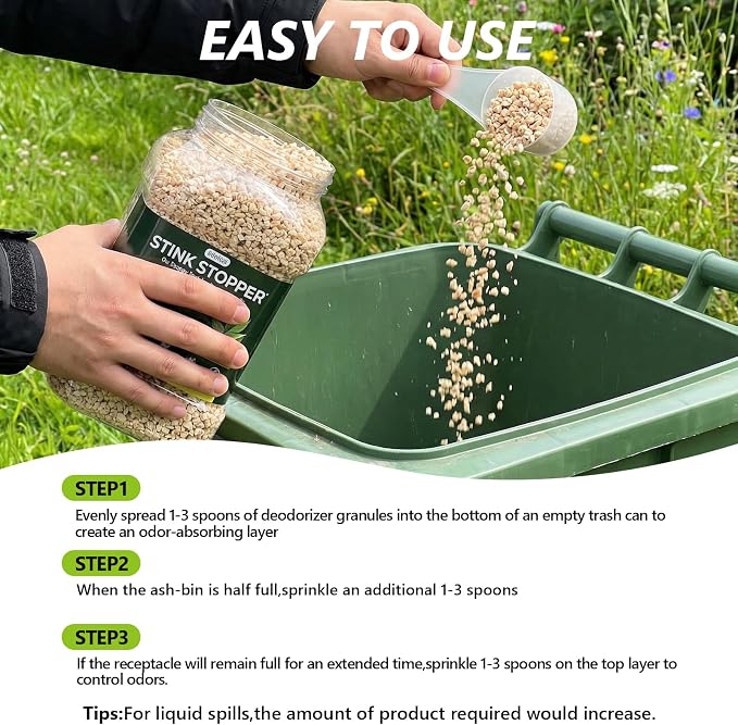 USKICH Outdoor Trash Can Deodorizer Odor Eliminator,Garbage Disposal Cleaner and Deodorizer,Plant-Based Powerful Absorbing Granules for Trash Bins,Dumpster,Outdoor Waste and Garbage Cans,45 OZ