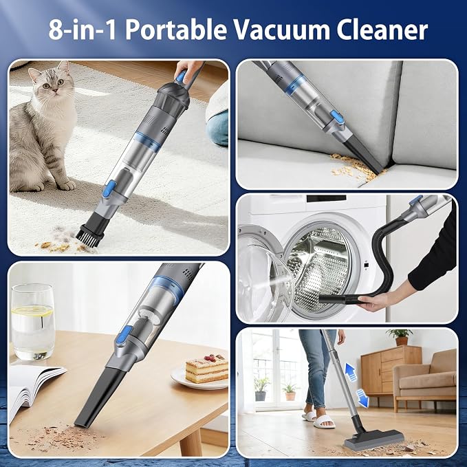 Handheld Vacuum Cleaner Car Vacuum with Multiple Accessories VA004 | Powerful Suction, Multi-Nozzles, Lightweight, HEPA, One-Touch Dust Cup, hand vacuum cordless for Car Home Office Pet