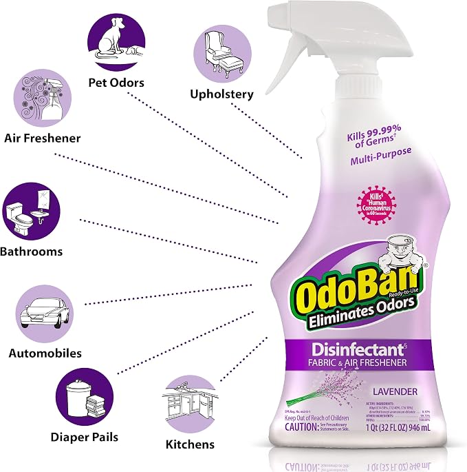 OdoBan Ready-to-Use Disinfectant and Odor Eliminator, 32 Ounce Spray Bottle, Lavender Scent