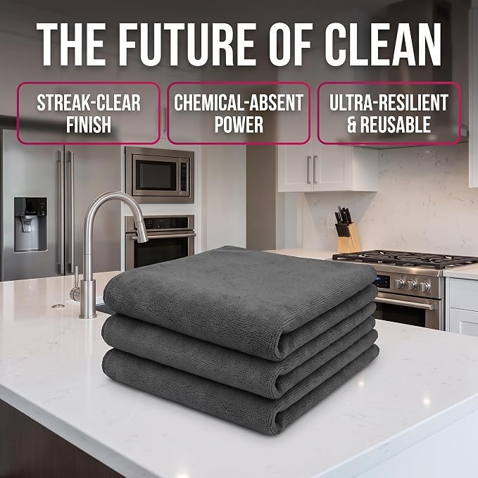 Genie Magic Cleaning Cloth, 6 Pack Microfiber Magic Cloth for Windows & Glass, Lint-Free Reusable Cleaning Rag for Mirrors, Cars & Stainless Steel，6
