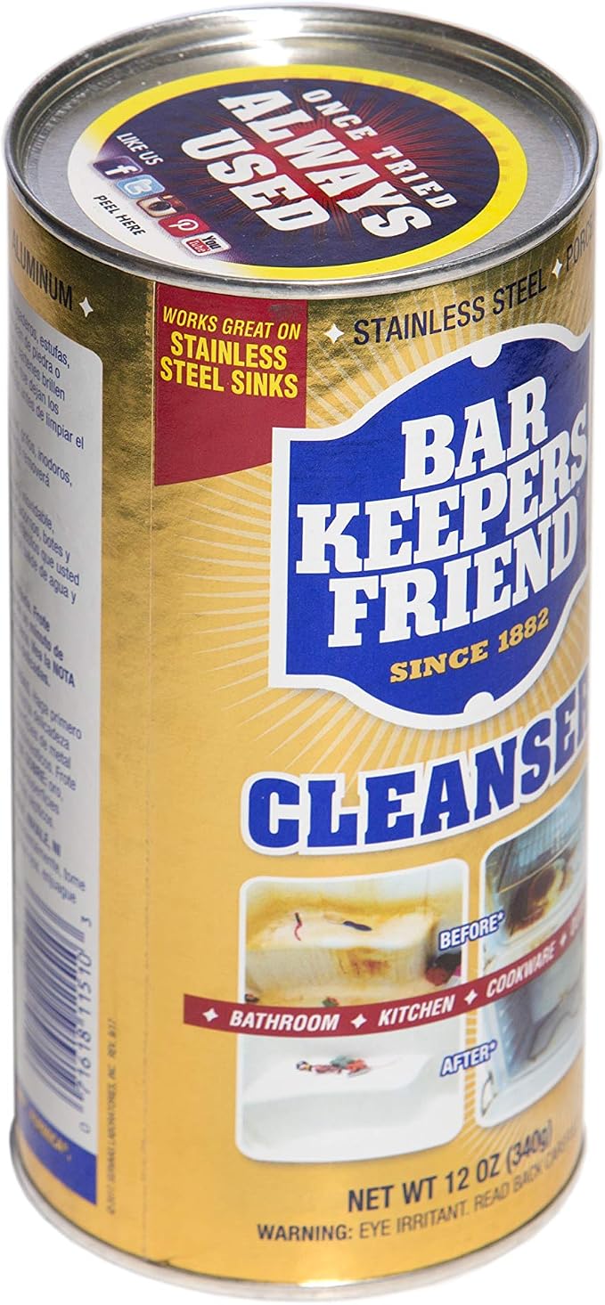 Bar Keepers Friend Powder Cleanser (12 oz - 4-pack) - Multipurpose Cleaner & Stain Remover - Bathroom, Kitchen & Outdoor Use - For Stainless Steel, Aluminum, Brass, Ceramic, Porcelain, Bronze and More