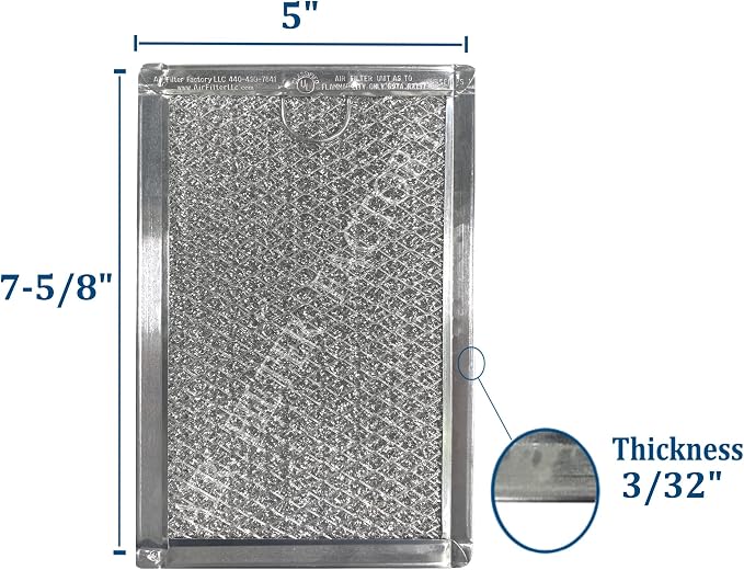 12-Layer Air Filter Factory 5" x 7.5" Pull Tab Microwave Grease Filter Replacements For Many GE, Frigidaire, Magic Chef & LG Microwave Oven Models Filter Set Of 2 (Pull Tab Short Side)