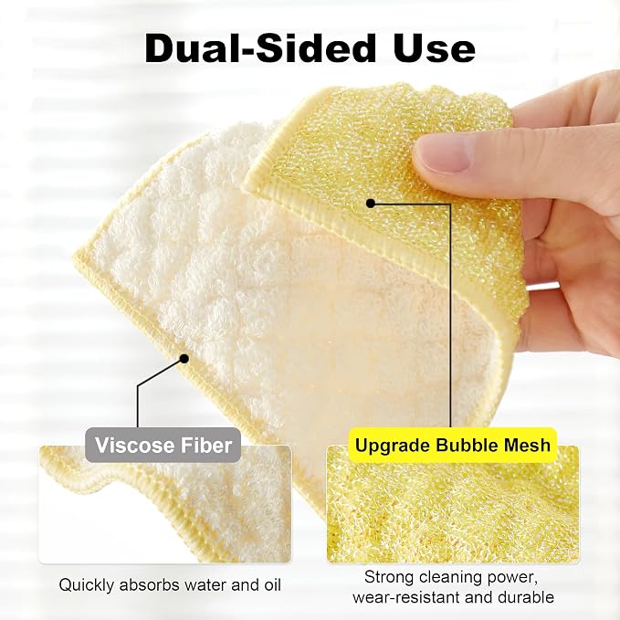 JOYMOOP 16 Packs Microfiber Cleaning Cloth - Bubble Mesh, Reusable Non-Scratch Cleaning Rags, Dual-Sided Dish Cloths, Multipurpose Dish Rags for Dishwashing, Kitchen, Stainless Steel, Yellow