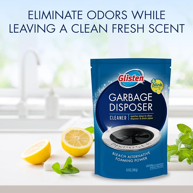 Glisten Garbage Disposer Cleaner and Freshener with Foaming Action, Helps Remove Buildup in Drains, Lemon Scent, Made in the USA, 16 Packets (Packaging May Vary)