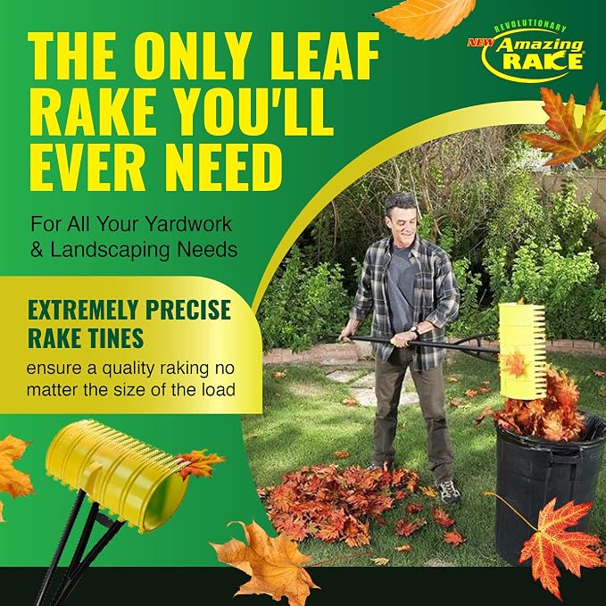 Back Saving Garden Rake ― Leaf Rakes for Gardening ― Leaf Picker Upper ― Heavy Duty Leaves Claw & Rakes Lawns Garden Tool ― Easy Leaf & Grass Grabber Without Bending Over ― Green
