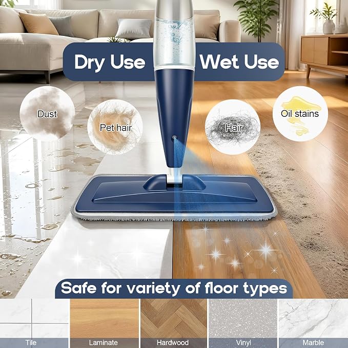 CLDREAM Microfiber Spray Mop for Hardwood Tile Floors Dust Cleaning | 3 Microfiber Washable Pads| 23.6oz Refillable Bottle|Dry Wet Use Mops with Sprayer for Home Kitchen Tile Wood Vinyl Laminate