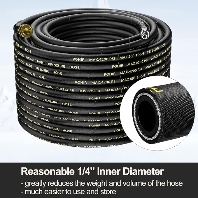 Power Washer Hose 100FT with 3/8'' Quick Connect, High Tensile Wire Braided Car Wash Water Hose with 2 Quick Connect Kits Compatible M22 14 mm, 1/4 Inch Hose for Pressure Washer, 4200 PSI | 2pcs 3/8'' QC to M22 14mm Adapters, 4200PSI Steel Wire Power W...
