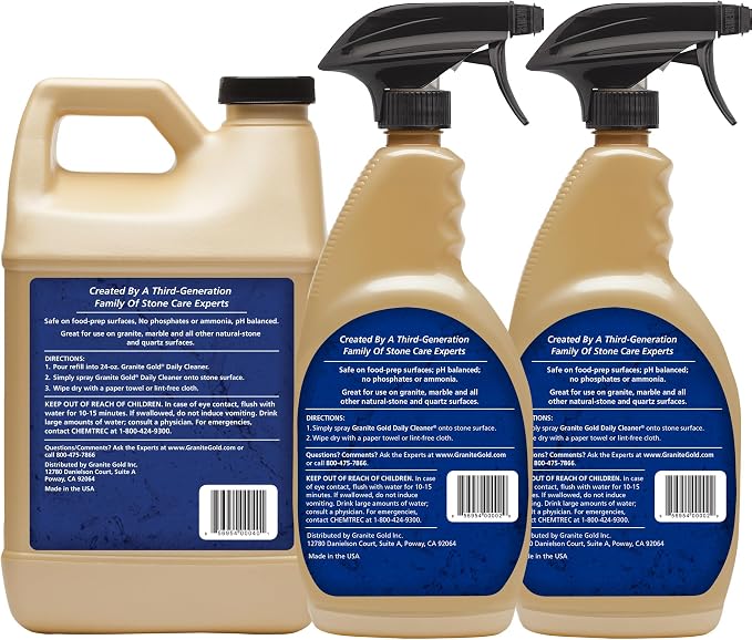 Granite Gold Daily Cleaner Spray Streak-Free Cleaning for Granite, Marble, Travertine, Quartz, Natural Stone Countertops, and Floors, 112 Fl Oz Value Pack