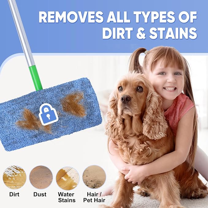 6-Pack Reusable Microfiber Mop Pads Compatible with Swiffer Sweeper, Dry & Wet Sweeping Cloths - Washable Wet Pads Refill for Multi-Surface/Hardwood Floor Cleaning -Blue