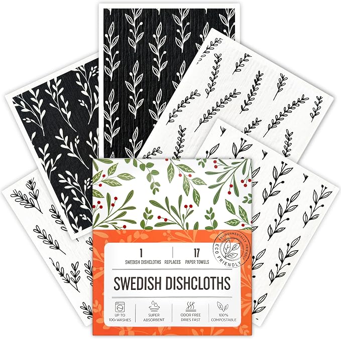 Swedish Dishcloths for Kitchen, 5 Pack Reusable Paper Towels Washable, Super Absorbent Swedish Dish Cloths, Non-Scratch, No Odor
