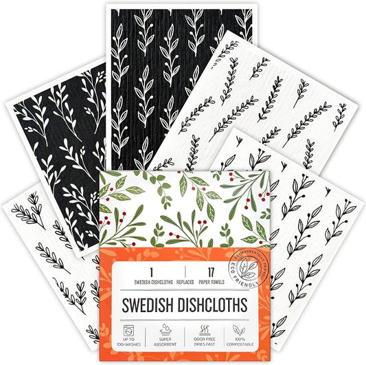 Swedish Dishcloths for Kitchen, 5 Pack Reusable Paper Towels Washable, Super Absorbent Swedish Dish Cloths, Non-Scratch, No Odor
