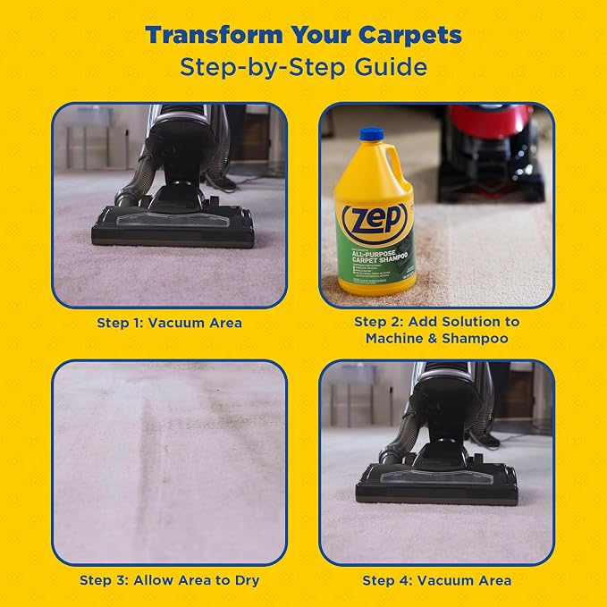 Zep All-Purpose Carpet Shampoo Concentrate Cleaner - 1 Gallon - ZUCEC128 - Professional Formula Removes Dirt and Stains (Pack of 2)