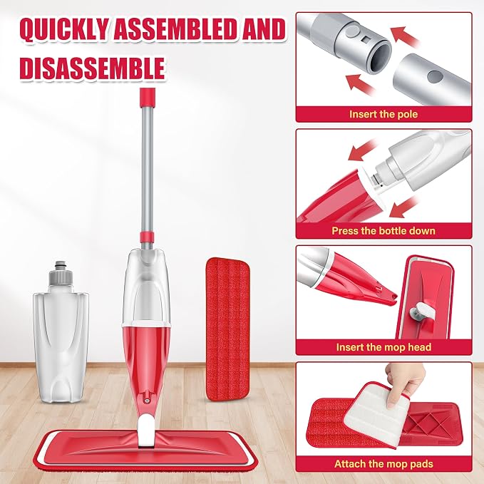 Spray Mops for Hardwood Floor Cleaning: Microfiber Wet Mop Multi-Purpose | 3 Washable Pads for Swiffer PowerMop, Dry Dust Mop Multi-purpose, Floor Mops with Sprayer for Wood Laminate Ceramic Tiles