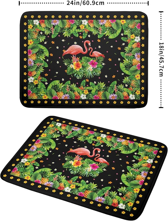 Giwawa Tropical Flamingo Dish Drying Mat Palm Leaves Absorbent Dishes Drainer Pad Microfiber Dish Rack Mat for Kitchen Countertop Decor 18x24 Inch