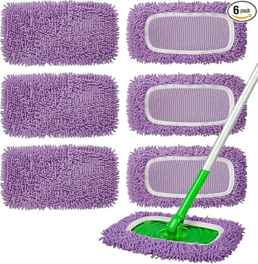 Reusable Microfiber Mop Pads for Swiffer Sweeper Mop, 6 Pack | Wet and Dry Flat mop Cover, Replacement Sweeping Mopping pad Refills for Surface/Hardwood Floor Cleaning