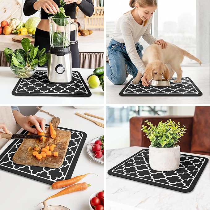 WISELIFE Dish Drying Mat Super Absorbent Drying Mat Large Dish Drying Mats for Kitchen Counter Easy Clean Dish Mat Kitchen Drying Mat15"x 18" Stylish Black
