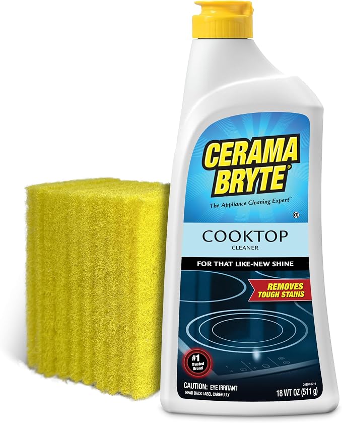 Cerama Bryte Glass Cooktop Cleaner Bundle, 18 oz Bottle & 10 Pads