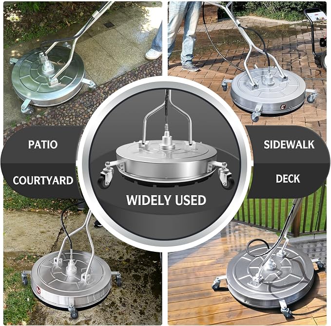 RAYNEL 30" Pressure Washer Surface Cleaner, Power Washer Accessory | Stainless Steel Housing, 4 Wheels, Dual Handles, 2 Hose Adapters, 5 Spray Nozzles & 4 Replacement Nozzles, Max 4000 PSI
