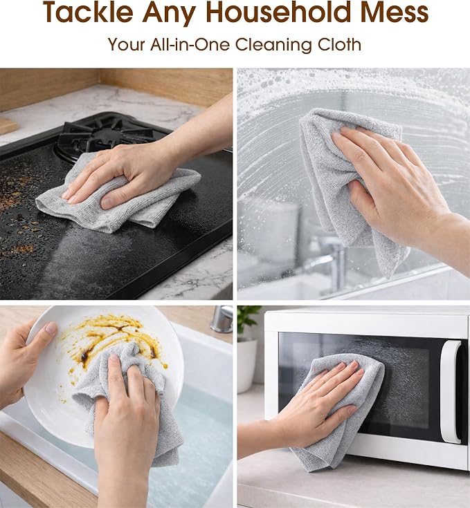 KitchLife Microfiber Cleaning Cloth Roll, 100 Pack - Tear-Away Microfiber Paper Towels, Lint-Free, Reusable, Washable for Kitchen, Car, Dishes, and Sensitive Surfaces (Light Gray)