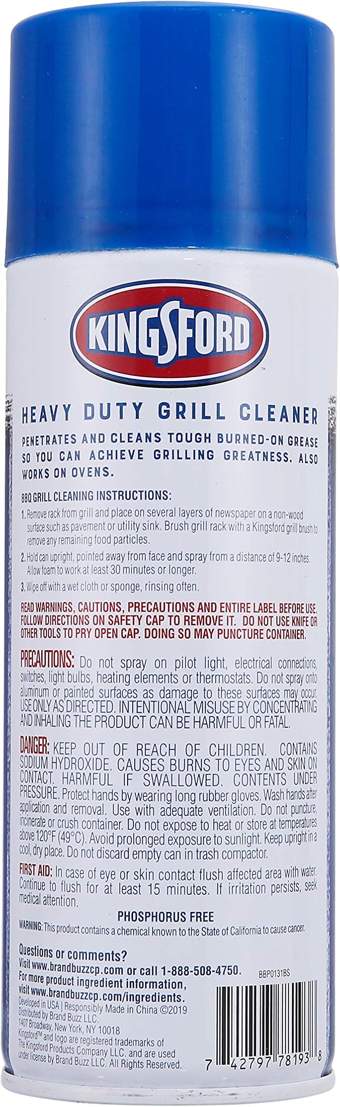 Kingsford Heavy Duty Foaming Grill Cleaner Spray, BBQ Degreaser for Charcoal & Gas Grills, Cuts Grease, Burnt-On Food & Grime, Easy Spray-On Foam for Grill Grates & Surfaces, Aerosol, 14.5 Oz - 6 Pack