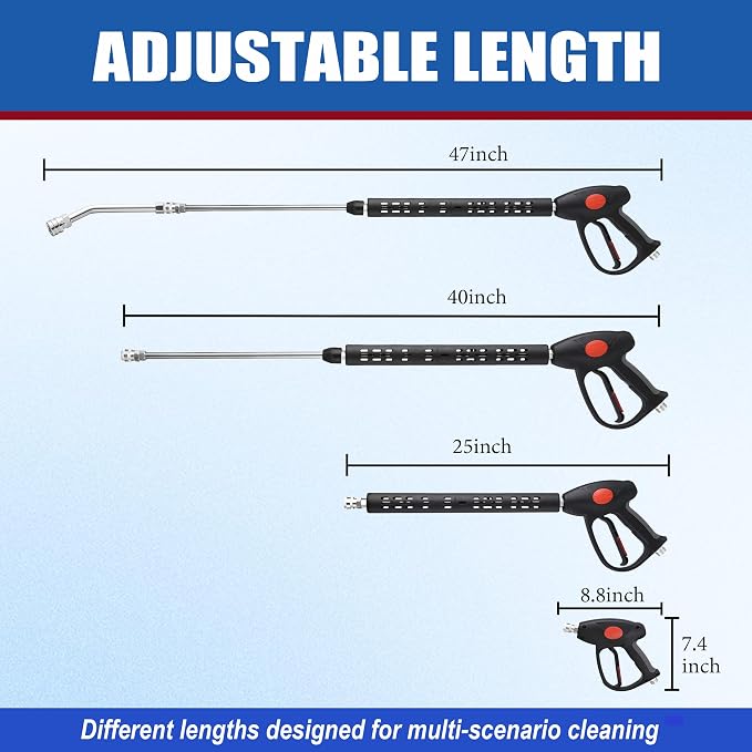M MINGLE Replacement Pressure Washer Gun with Extension Wand, 30 Degree Curved Rod, M22 15mm or M22 14mm Fitting, 5 Nozzle Tips, 4000 PSI