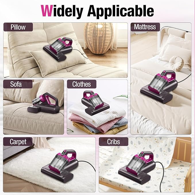 BYHUME Mattress Vacuum Cleaner, 17Kpa 650W Bed Vacuum Cleaner, 273nm UV-C Light & Ultrasonic 145°F Heating, 80000 RPM/Min Brushroll Rotation, Wide Suction Port for Pillows Cribs Sofa, Black Corded