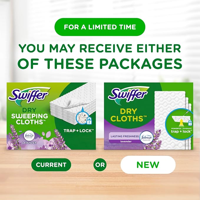 Swiffer Sweep + Mop, Dry Pads Refill, Floor Cleaner for Dirt, Dust, Hair, Cleaning Cloths for Mopping Home, Bathroom, Kitchen, Dust Mop, Floor Duster, Lavender, 52ct (Pack of 3)