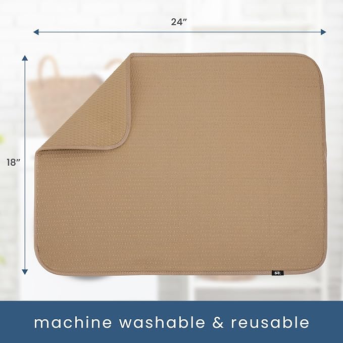 S&T INC. Dish Drying Mat, 18" x 24", XL, Diamond Texture, Tan | Absorbent Microfiber, Extra Large Kitchen Counter Mat for Dishes, Utensils, Pots and Pans, Machine Washable