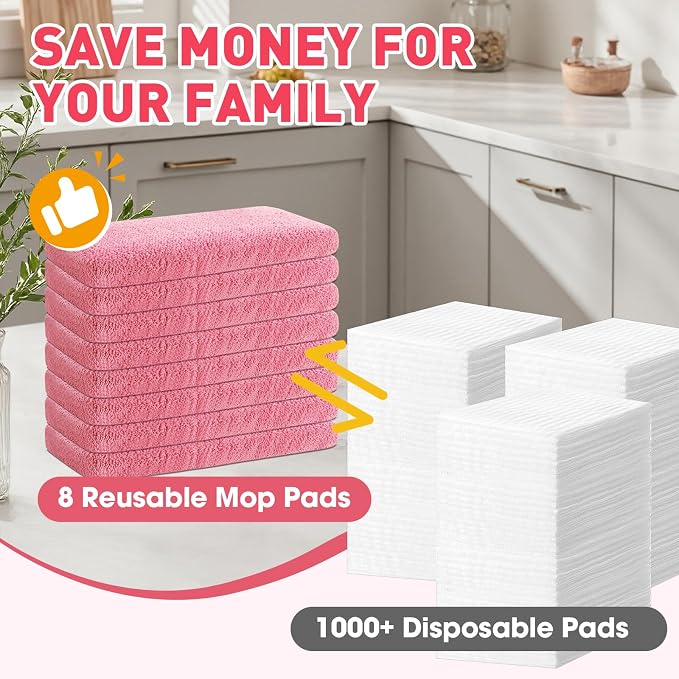 8Pcs Pink Reusable Mop Pads,Microfiber Mop Pads Compatible with Swiffer Sweeper, Dry Sweeping Cloths & Washable Wet Pads Refill for Floor