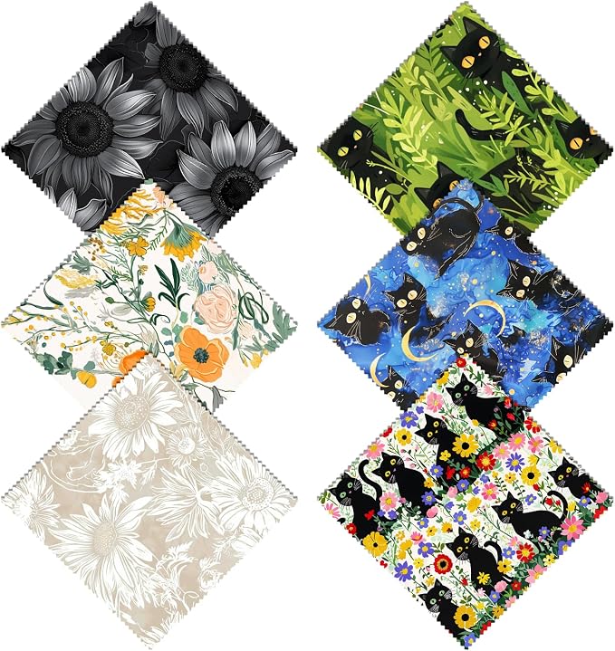 6 PCS Glasses Cleaning Cloth Eyeglass Lens Cleaning Cloth Eyeglasses Wipes Microfiber Reusable Soft for Phone Screens Camera Unisex Women Girls Cute Aesthetic (6.3"x6.3")-Sunflower Black Cat