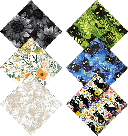6 PCS Glasses Cleaning Cloth Eyeglass Lens Cleaning Cloth Eyeglasses Wipes Microfiber Reusable Soft for Phone Screens Camera Unisex Women Girls Cute Aesthetic (6.3"x6.3")-Sunflower Black Cat