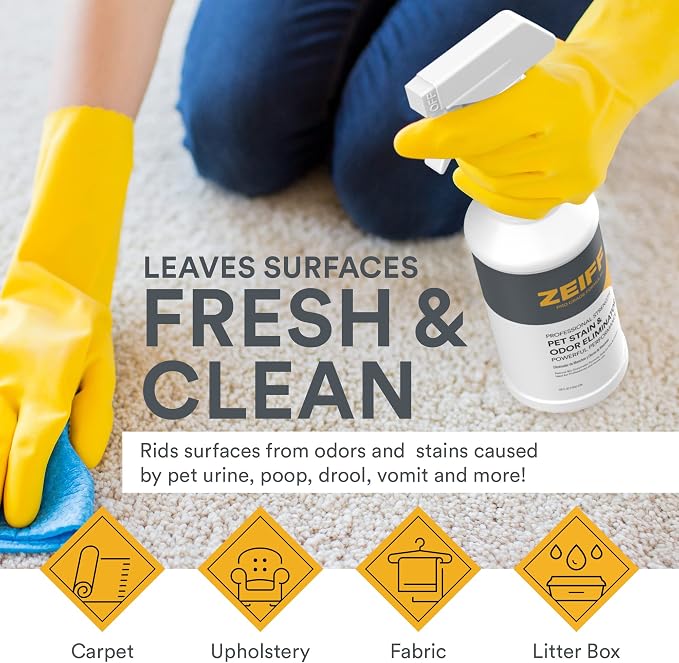 Zeiff Pet Stain and Odor Remover - Pet Odor Eliminator for Home and Professional Use - Carpet Stain Remover - Pet Urine Enzyme Cleaner for Dog and Cat Pee, Feces, and Fluids - 32 oz