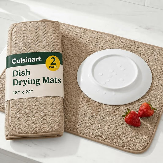Cuisinart Dish Drying Mat for Kitchen Counter - 2-Pack XL 18x24 Ultra Absorbent Microfiber Dish Mat - Fast Drying, Machine Washable, Foldable Countertop Pad - Safe for Granite & Quartz