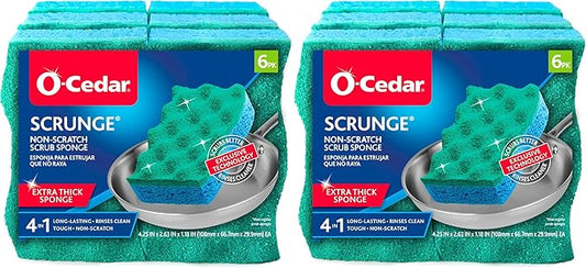O-Cedar Scrunge Non-Scratch Scrub Sponge Multi-Use,All-Purpose,Odor-Resistant,Scrubbing Sponge Safely Cleans All Hard Surfaces in Kitchen and Bathroom,6 Count (Pack of 2)