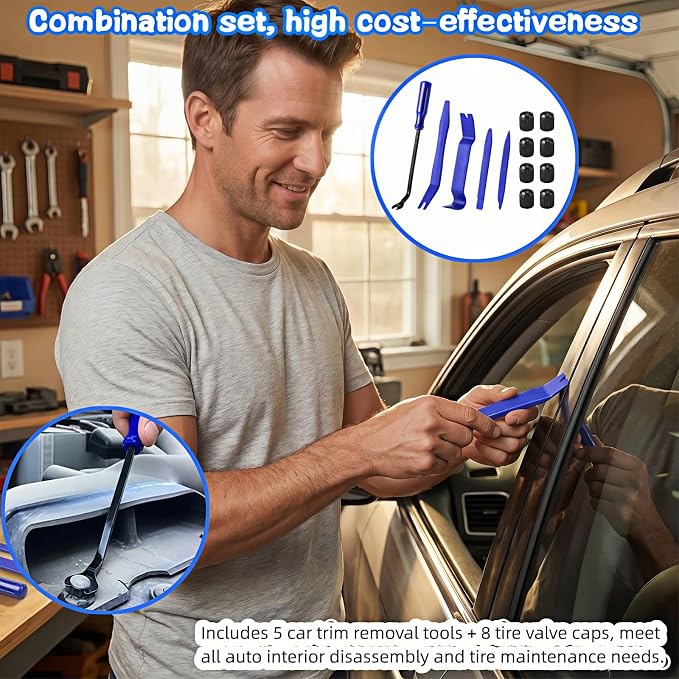 5PCS Auto Trim Removal Tool Kit, No Scratch Plastic Pry Tools for Car Dashboard Radio Audio Installer, Interior Door Clip Fastener Remover Set, Blue