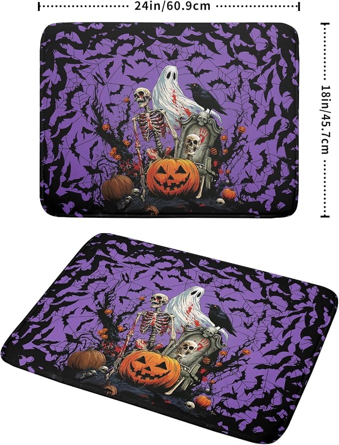 Giwawa Halloween Pumpkin Dish Drying Mat 18x24 inch Spooky Ghost Bat Dish Rack Mats Microfiber Draining Pad Fast Dry Holiday Kitchen Accessories