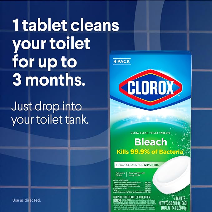 Clorox Ultra Clean Toilet Tablets Bleach 4 Count, 3.5 Ounces Each (Package May Vary)