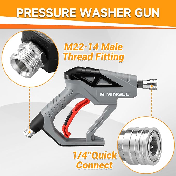 M MINGLE Pressure Washer Foam Cannon Kit, Car Wash Brush with Long Handle | Thick Foam Sprayer, Adjustable Foam Gun, 5 Multi-Angle Nozzles for All Cleaning Jobs, Universal Power Washer Fit