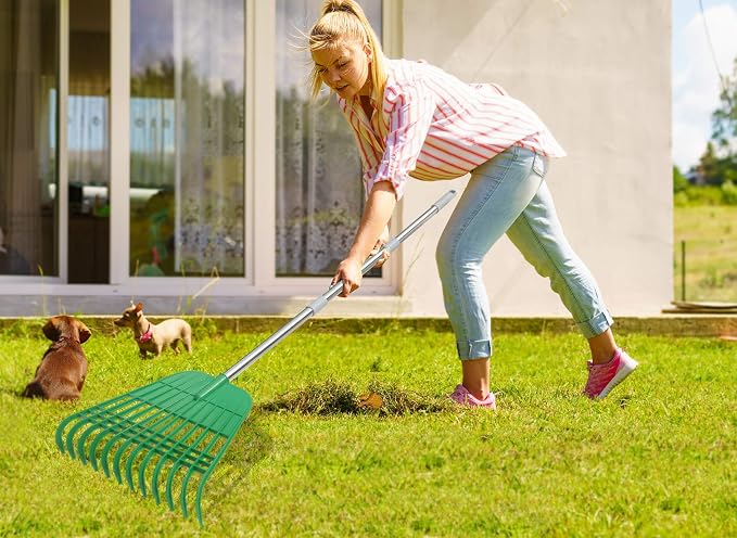 Gardzen 12 Tines Gardening Leaf Rake, Lightweight Steel Handle, Detachable, Ideal Camp Rake, Comes with Dustpan-Type Garden Bag | Lightweight Steel Handle, Detachable, Ideal Camp Rake, Comes with Dustpan-Type Garden Bag