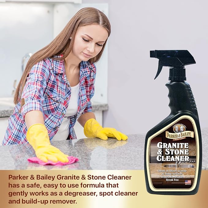 Parker & Bailey Granite & Stone Cleaner - Countertop Kitchen Island Cleaning Spray Marble Tile Slate Quartz Daily Bathroom Counter -White, 24 Oz