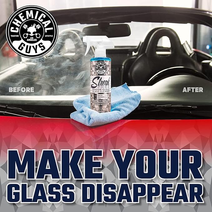 Chemical Guys Streak Free Window Clean Auto Glass Cleaner Bundle with Waffle Weave Microfiber Towel, Ammonia Free Spray Safe for Tinted Windows, Mirrors, Touchscreens and Plastics, 16 fl oz