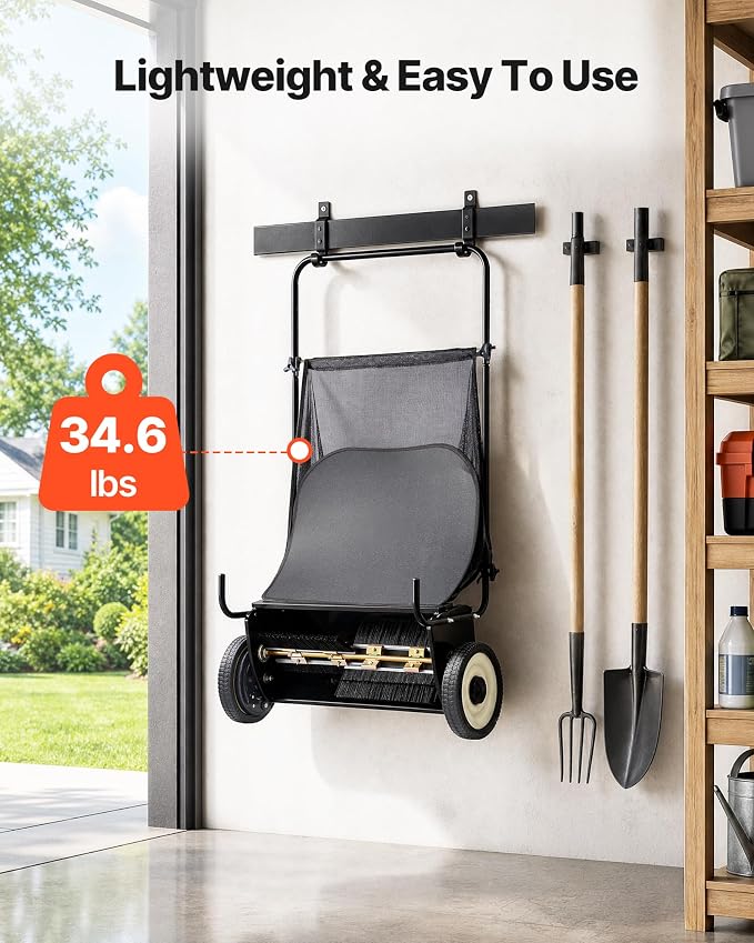 VEVOR Push Lawn Sweeper 26 Inch Leaf & Grass Collector Strong Rubber Wheels | Heavy Duty Thickened Steel Durable to Use with Large Capacity 7 ft³ Mesh Collection Bag, 4 Spinning Brushes