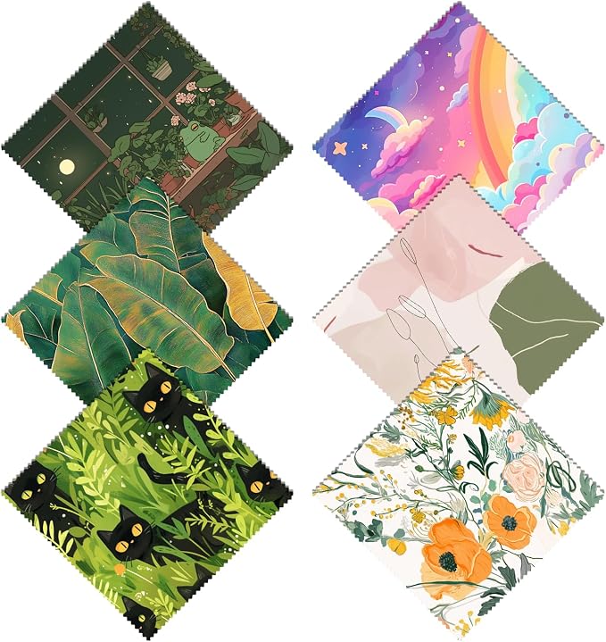 6 PCS Glasses Cleaning Cloth Eyeglass Lens Cleaning Cloth Eyeglasses Wipes Microfiber Reusable Soft for Phone Screens Camera Unisex Women Girls Cute Aesthetic (6.3"x6.3")-Orange Flower