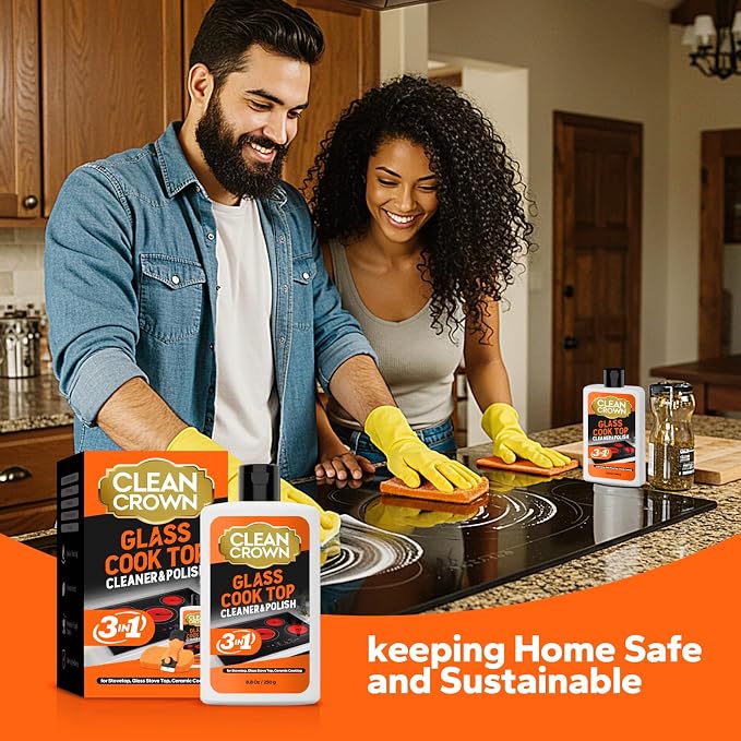 3-in-1 Cooktop Cleaner Kit (8.8 Oz Cooktop Cleaner + Scrubbing Pad + Scraper), Stovetop Cleaner for Electric Top Stoves, Ceramic Cooktops & Fireplace Glass, Remove Burned on Food, Grease