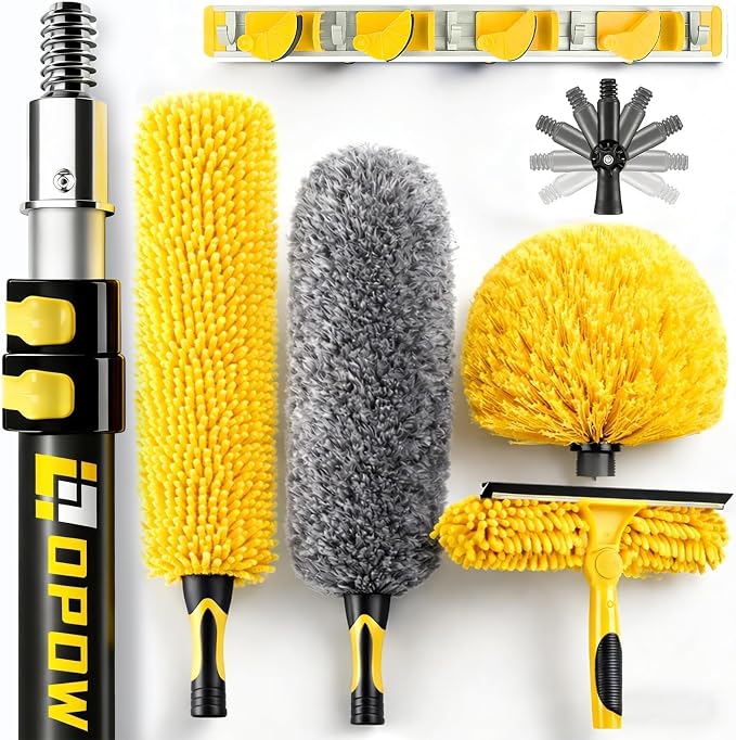 20 Foot High Ceiling Duster Kits with 5-12ft Heavy Duty Extension Pole, High Reach Duster for Cleaning,Microfiber Feather Duster,Cobweb Duster,Ceiling Fan Duster,Window Squeegee & Cleaner