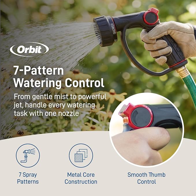 Orbit 58993 7-Pattern Watering Nozzle with Thumb Control, Black